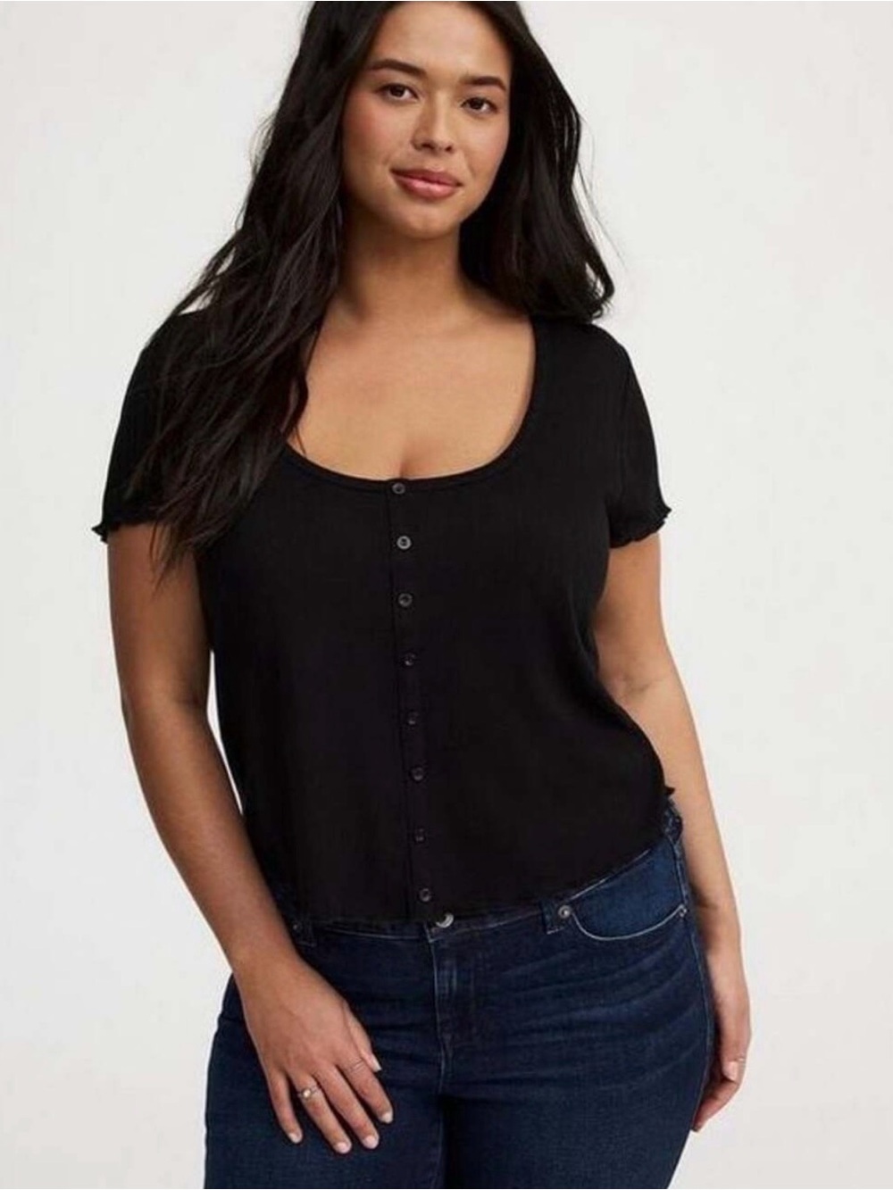 torrid Black Ribbed Button-Front Crop Top